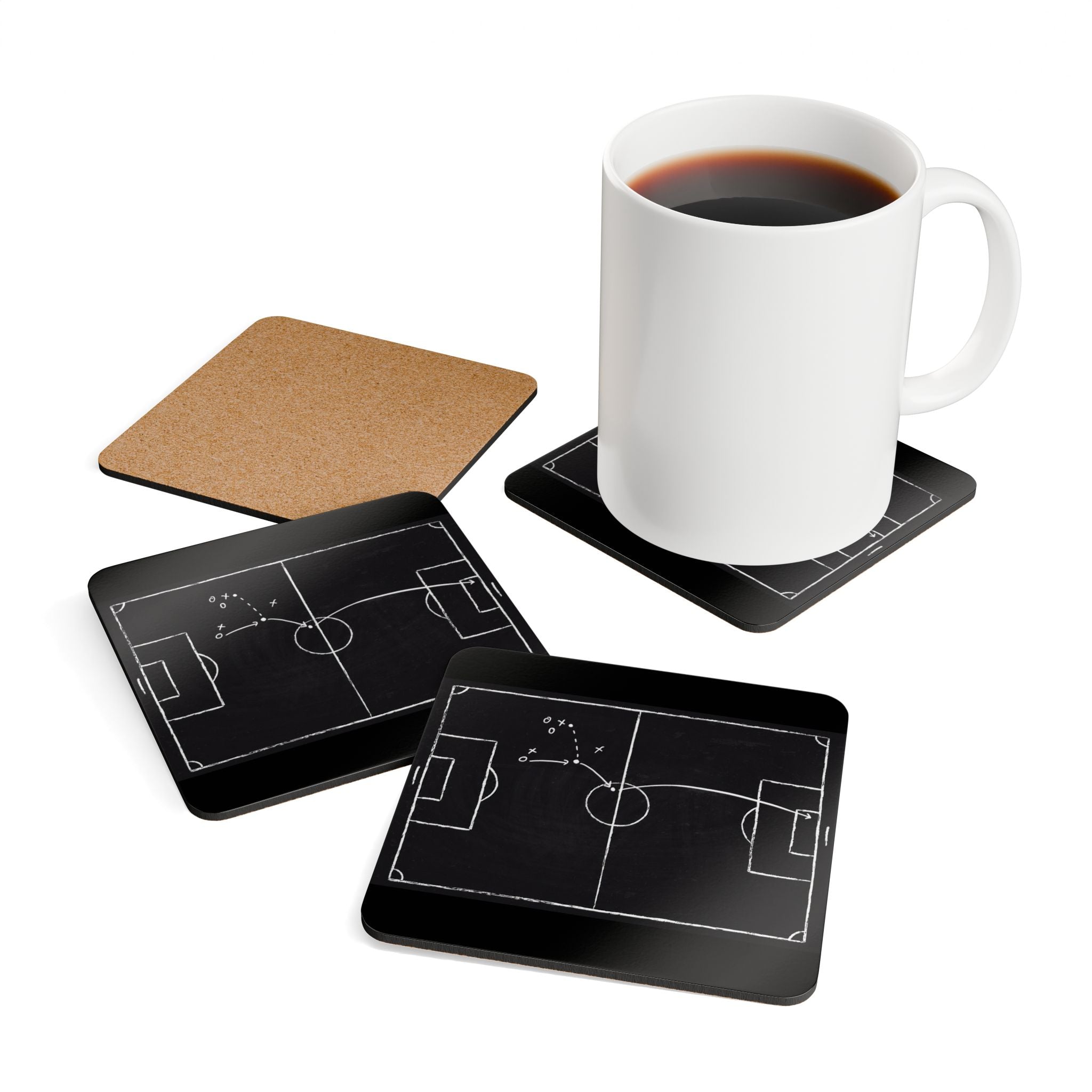 Football Chalkboard Strategy Corkwood Coaster Set