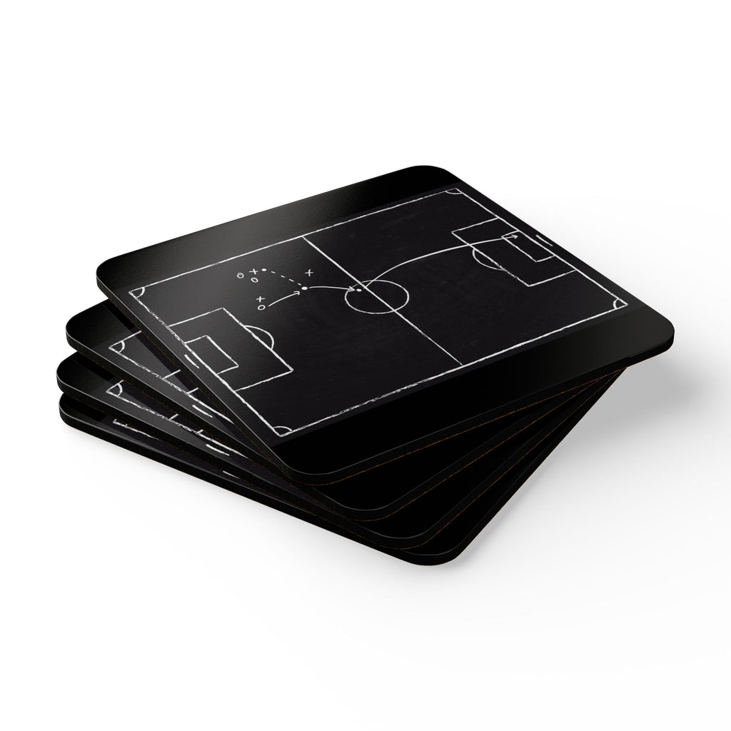 Football Chalkboard Strategy Corkwood Coaster Set