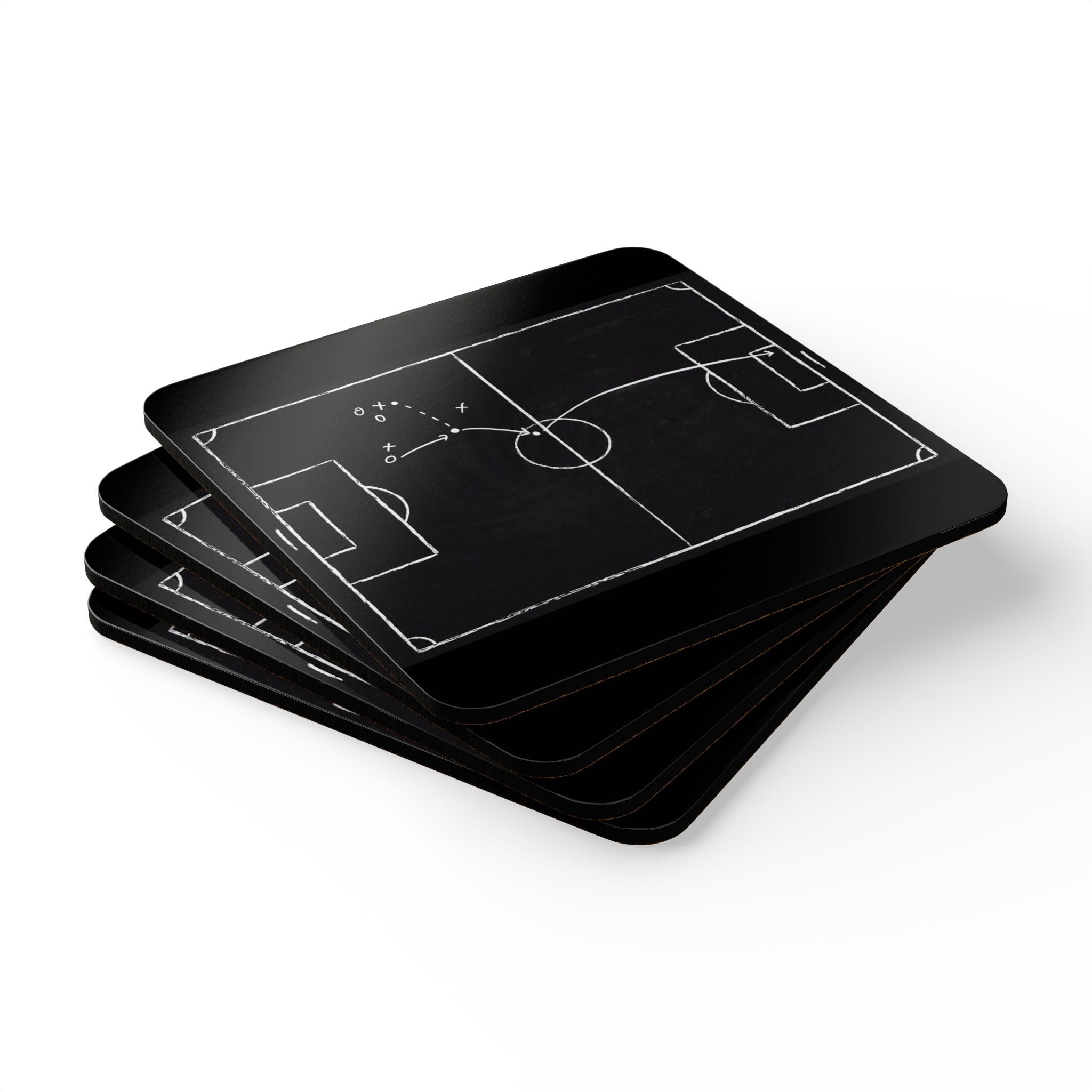 Football Chalkboard Strategy Corkwood Coaster Set